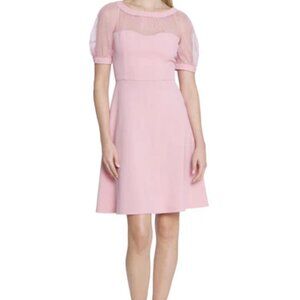 NWT Maggy London Lyra Fit & Flare Illusion Dress with Puff Sleeves Size 0